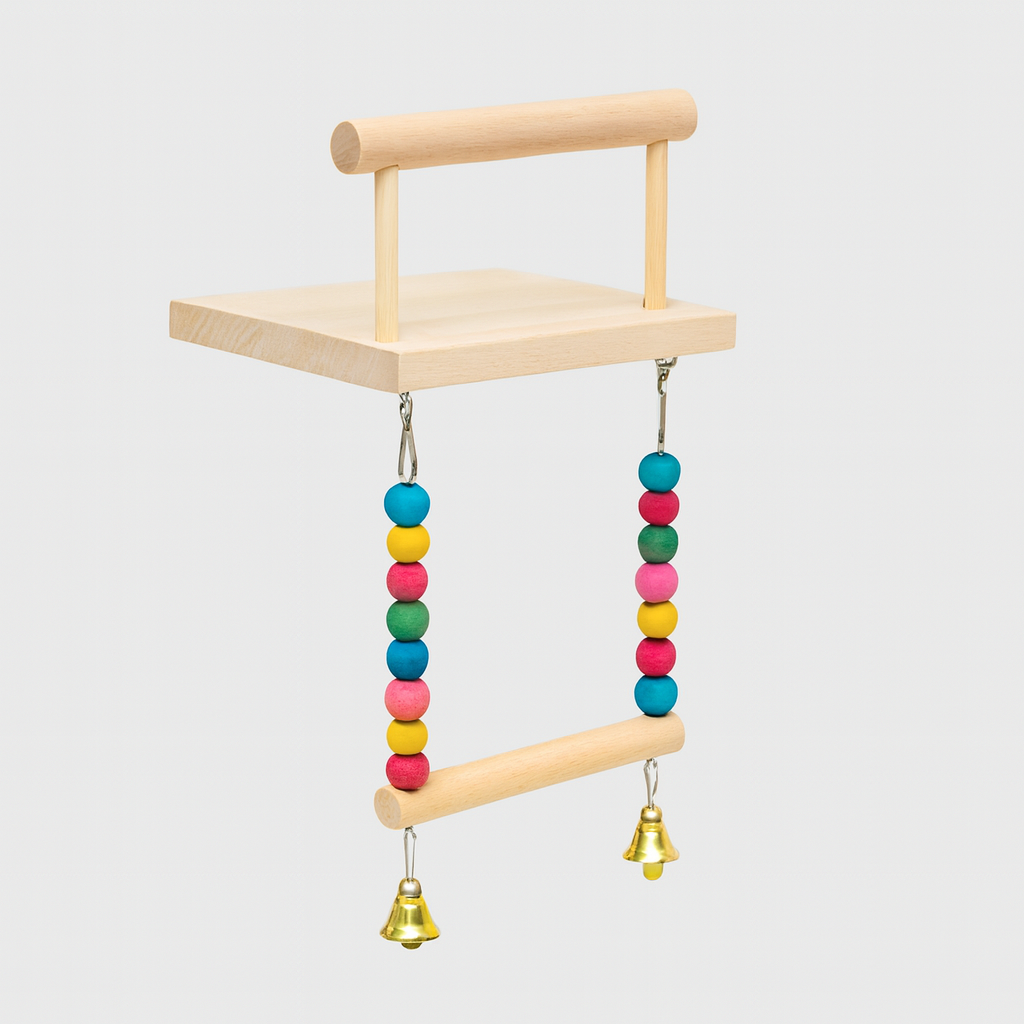 UV HOME Wooden Bird Swing Perch with Colorful Beads & Bells