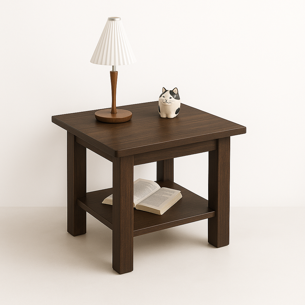 UV HOME Simple Wooden Bedside Table – Solid Wood Double-Layer Nightstand, Sofa Side Table for Bedroom or Living Room