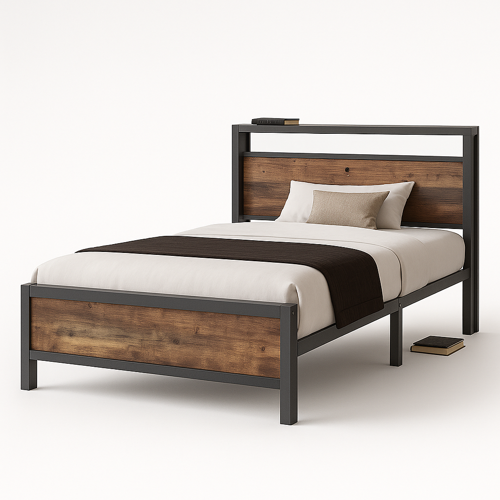 UV HOME Natural Wood Child Bed 90x200cm – Youth Bed with Headboard & Metal Slats