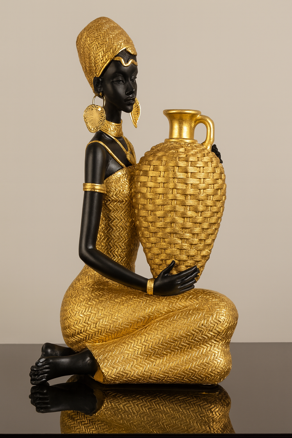 Golden African Decorative Statue with Jar – UV Homes