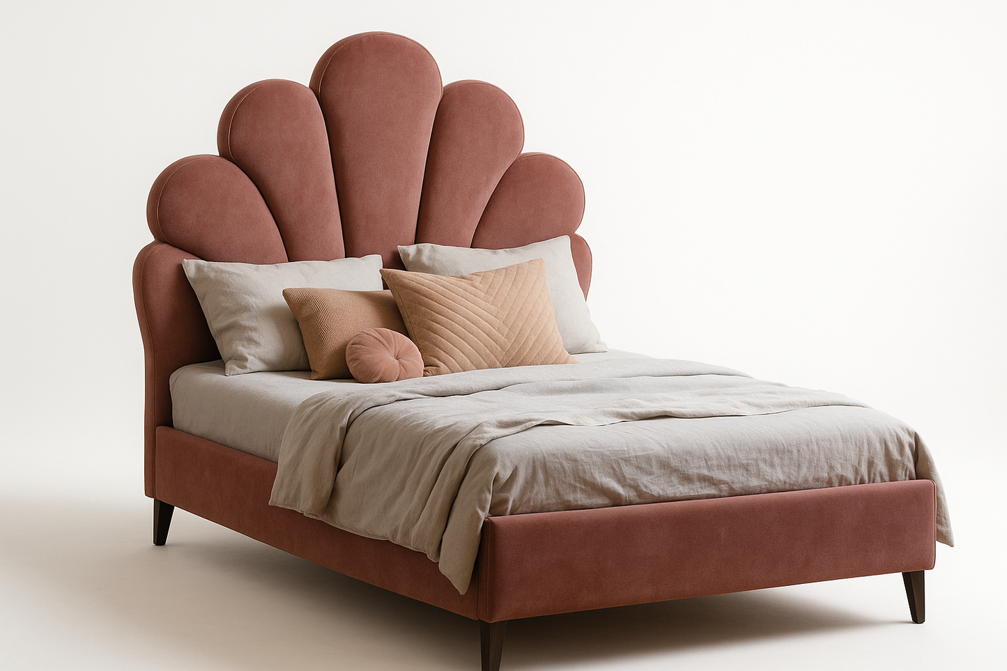 UV HOME 90x200cm Single Bed – Velvet Fabric Girls’ Bed with Elegant Blossom Headboard (No Mattress)