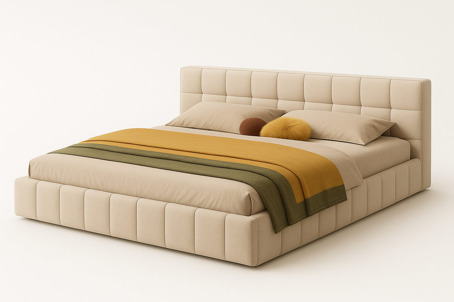 UV HOME Rosahqnda Upholstered Double Bed – Soft Backrest Padding Booth Bed, Flat Linen Frame with Slatted Base (Without Mattress)