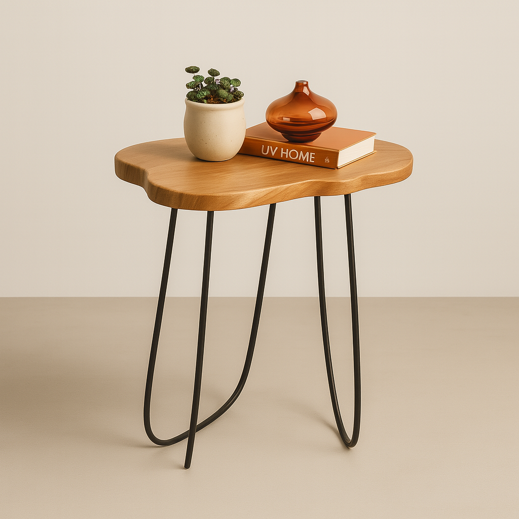 UV HOME Natural Edge Wooden Side Table – Rustic Nightstand & Plant Stand for Living Room or Bedroom