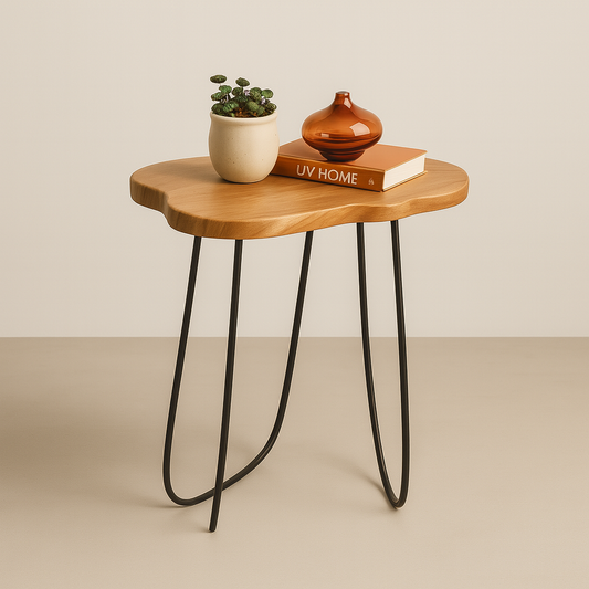 UV HOME Natural Edge Wooden Side Table – Rustic Nightstand & Plant Stand for Living Room or Bedroom