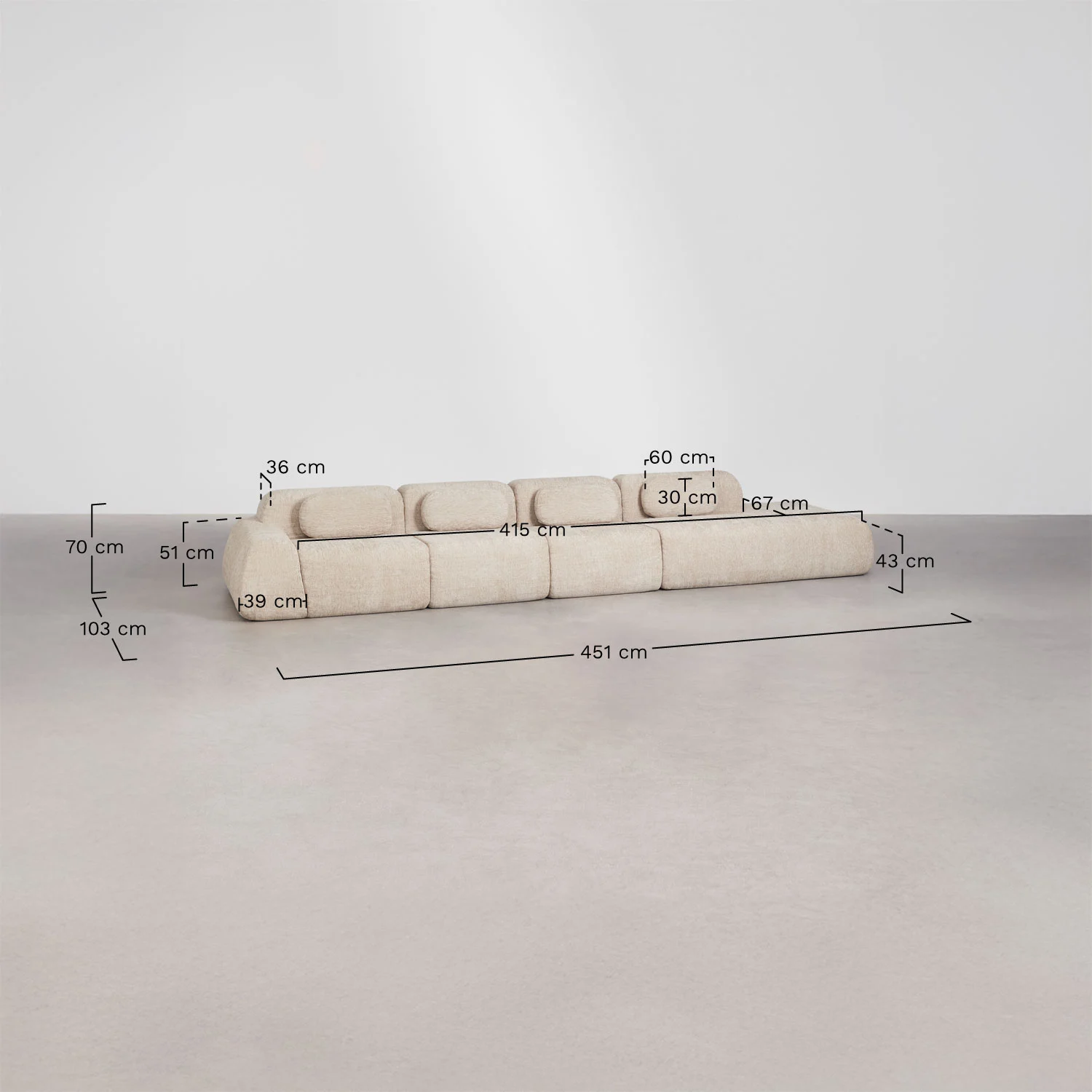 UV HOME Modular 4-part corner sofa with right couch in vacuum packed chenille Merida