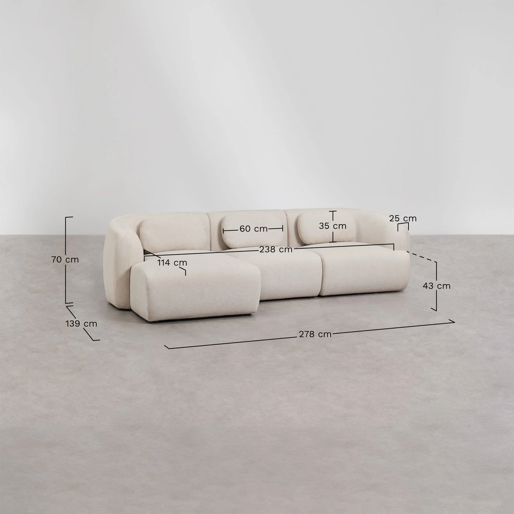 UV HOME 3-piece left chaise longue modular sofa in chenille Coquette