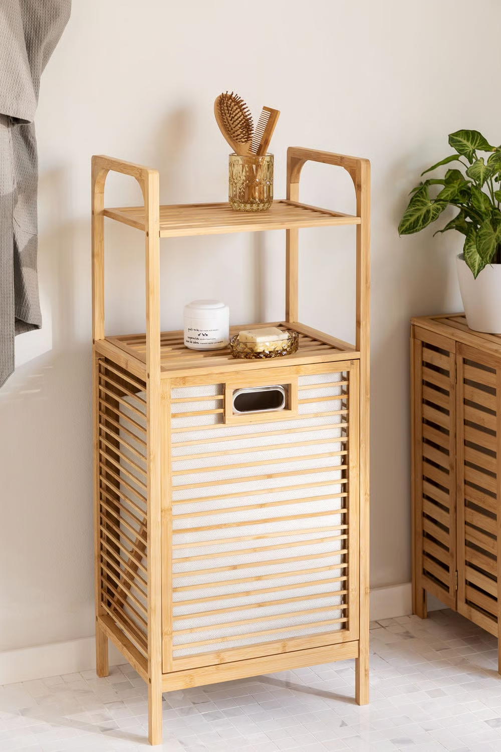 UV HOME Lauren Bamboo Laundry Basket with Shelf