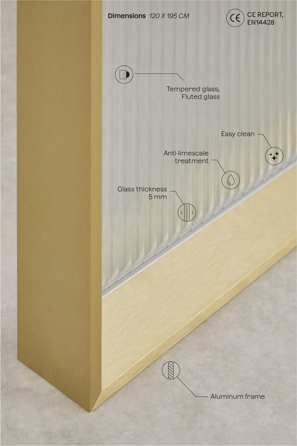 UV HOME Fixed Shower Screen with 5 mm Tempered Glass and Trafalgar Aluminum
