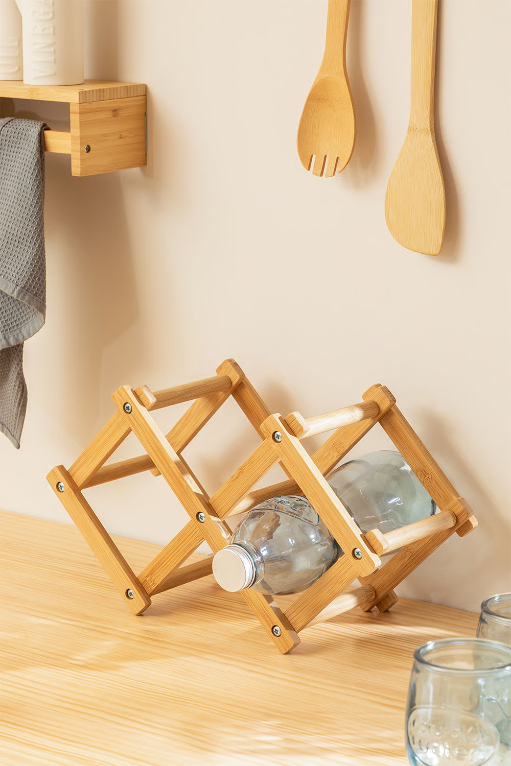 UV HOME Foldable Bamboo Bottle Holder for 3 Bottles – Pascal