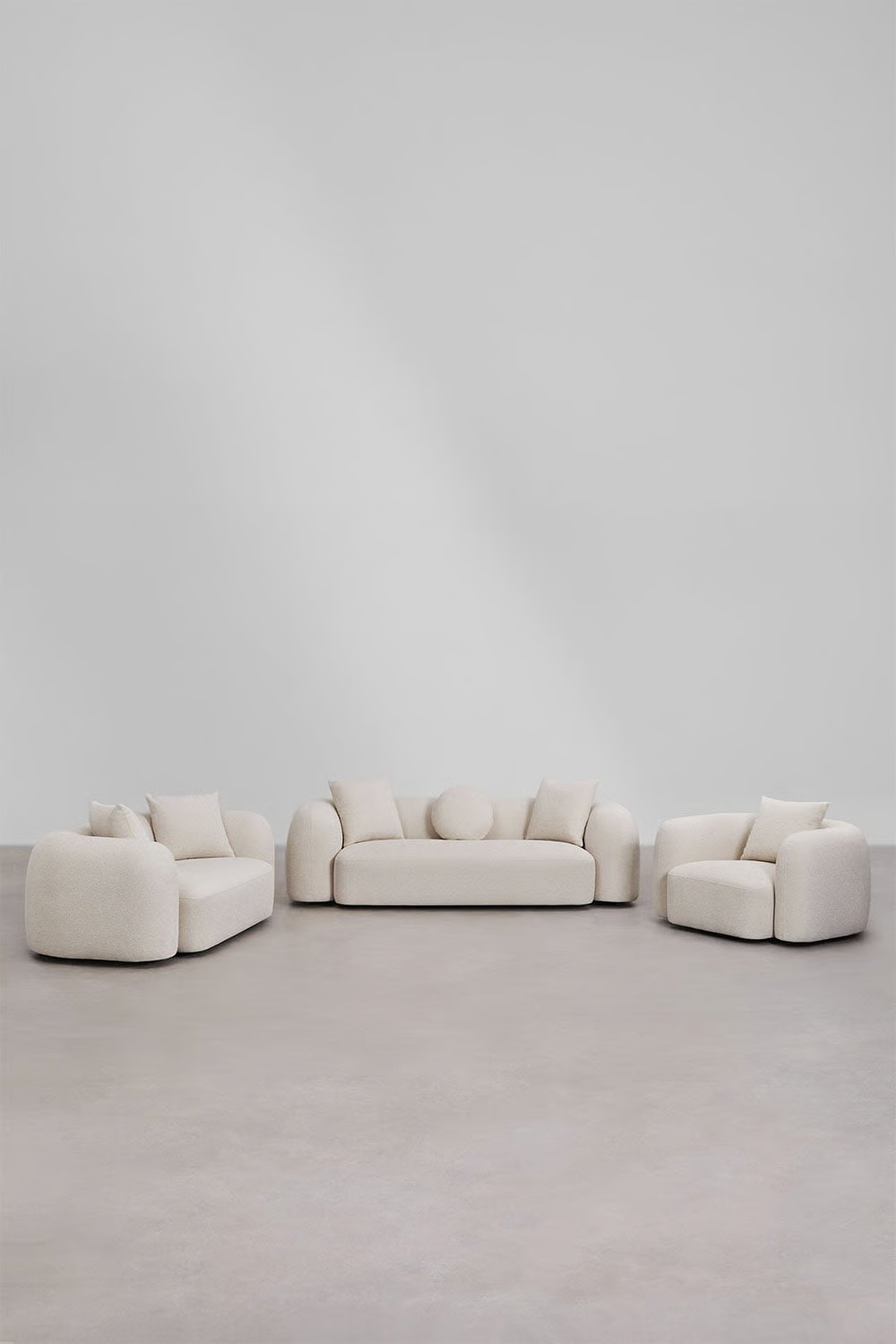 UV HOME Living Room Set with 3-Seater Modular Sofa, 2-Seater Sofa and Armchair in Coco Chenille