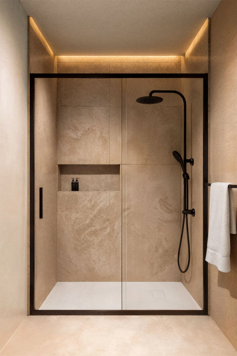 UV HOME Shower enclosure with front access and soft-close sliding door, 6 mm tempered glass and Dover aluminum