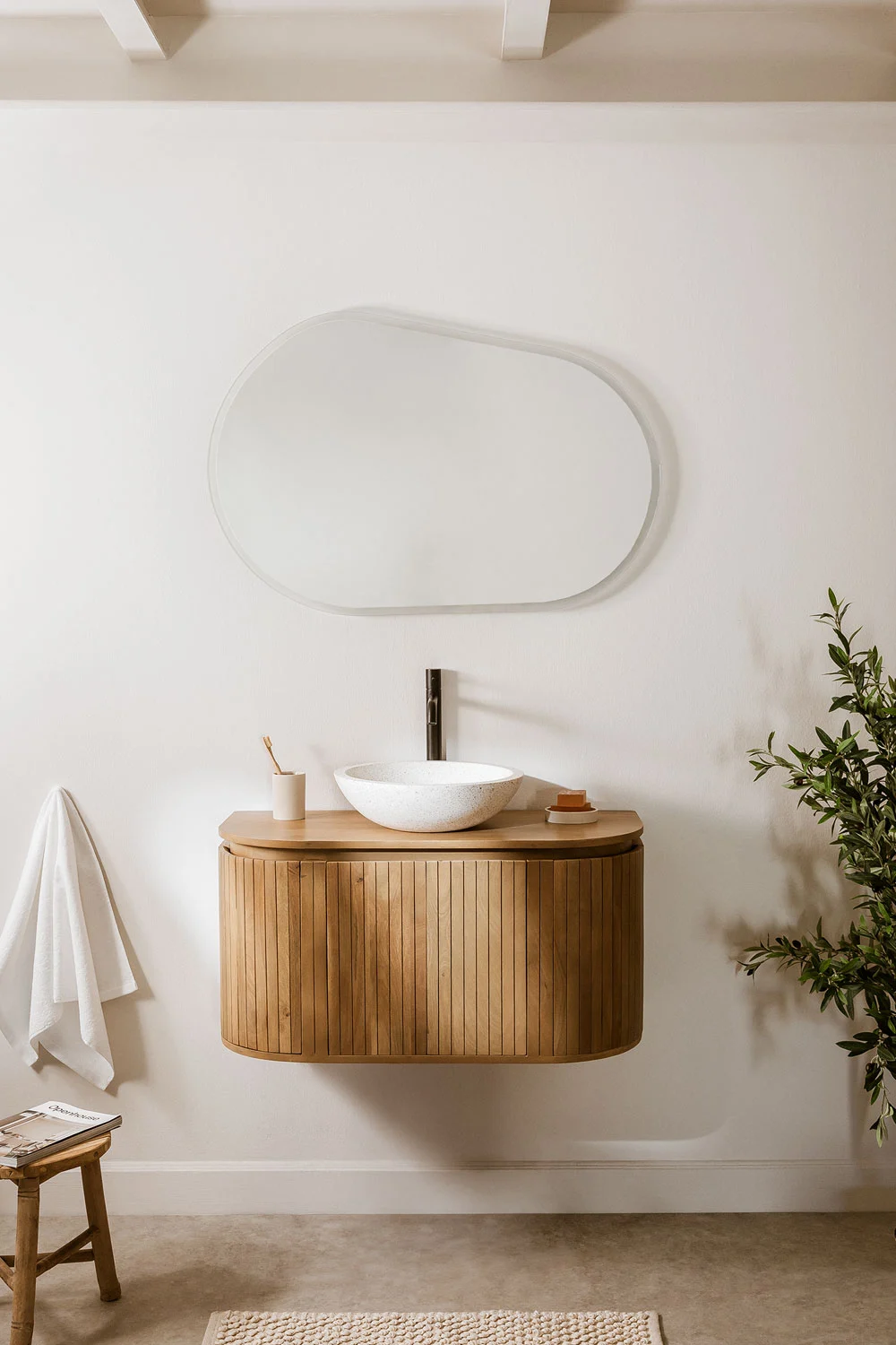 UV HOME Analis Floating Mango Wood Bathroom Vanity Set