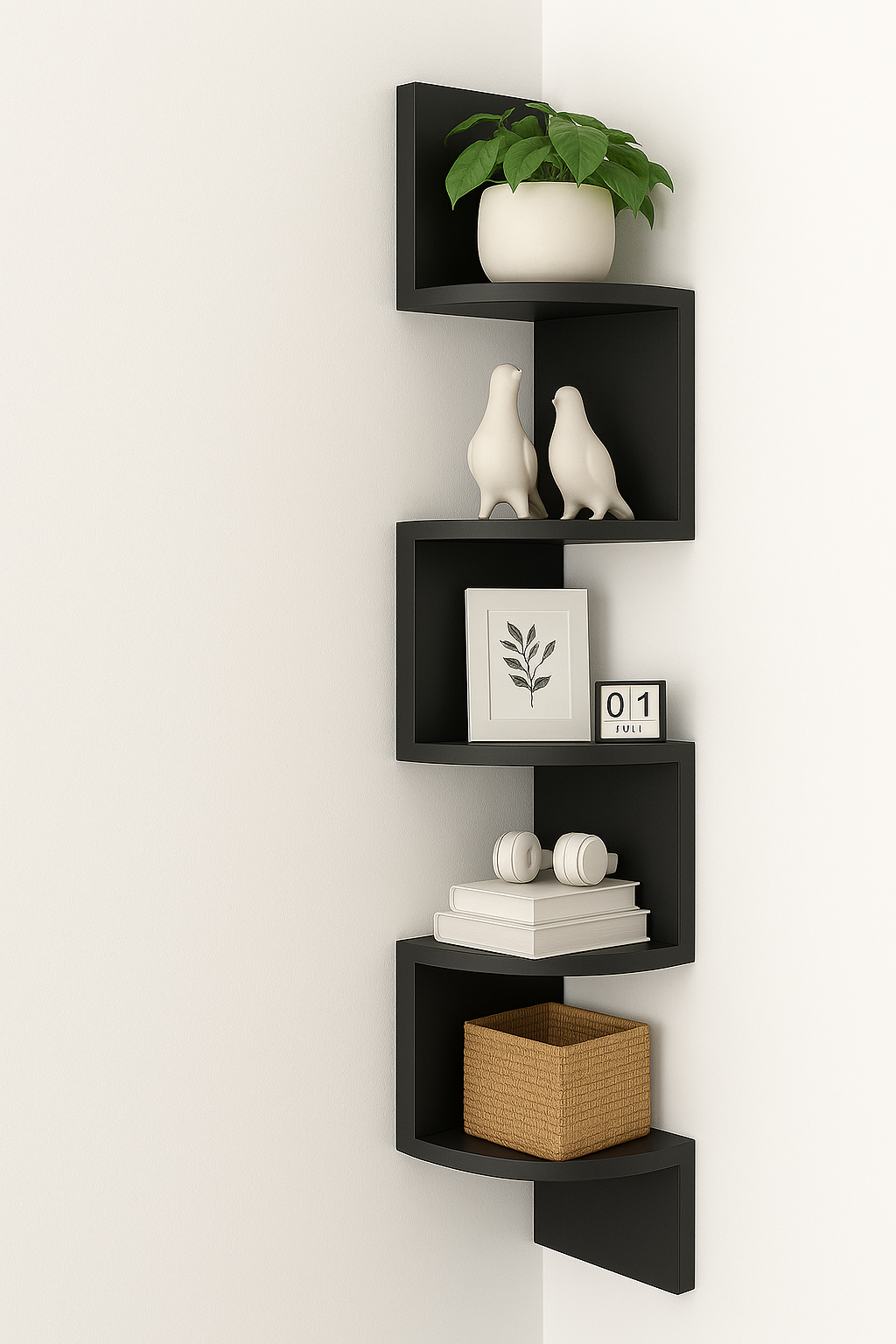 UV HOME 5-Tier Wall Shelf – Floating Bookcase for Living Room, Bedroom & Plants Display