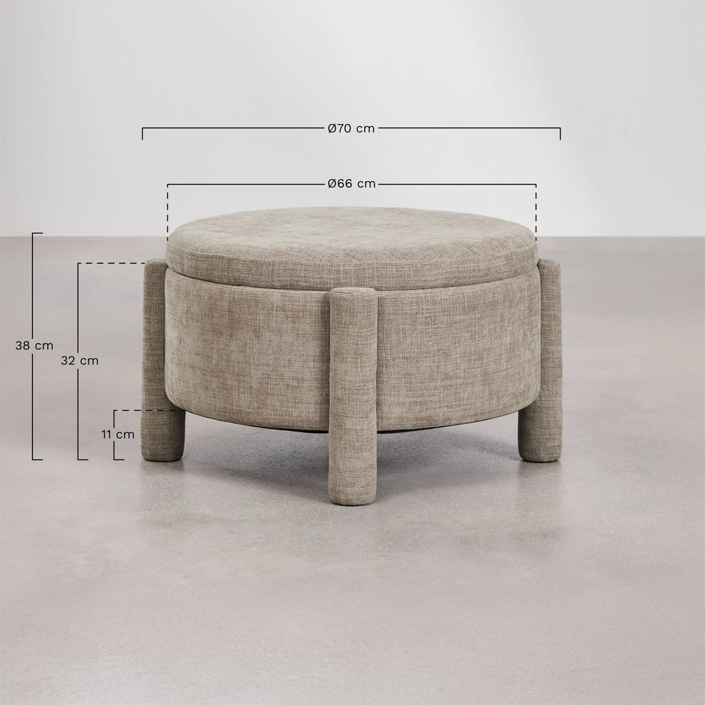 UV HOME Cleo Round Storage Ottoman Ø70 cm Upholstered