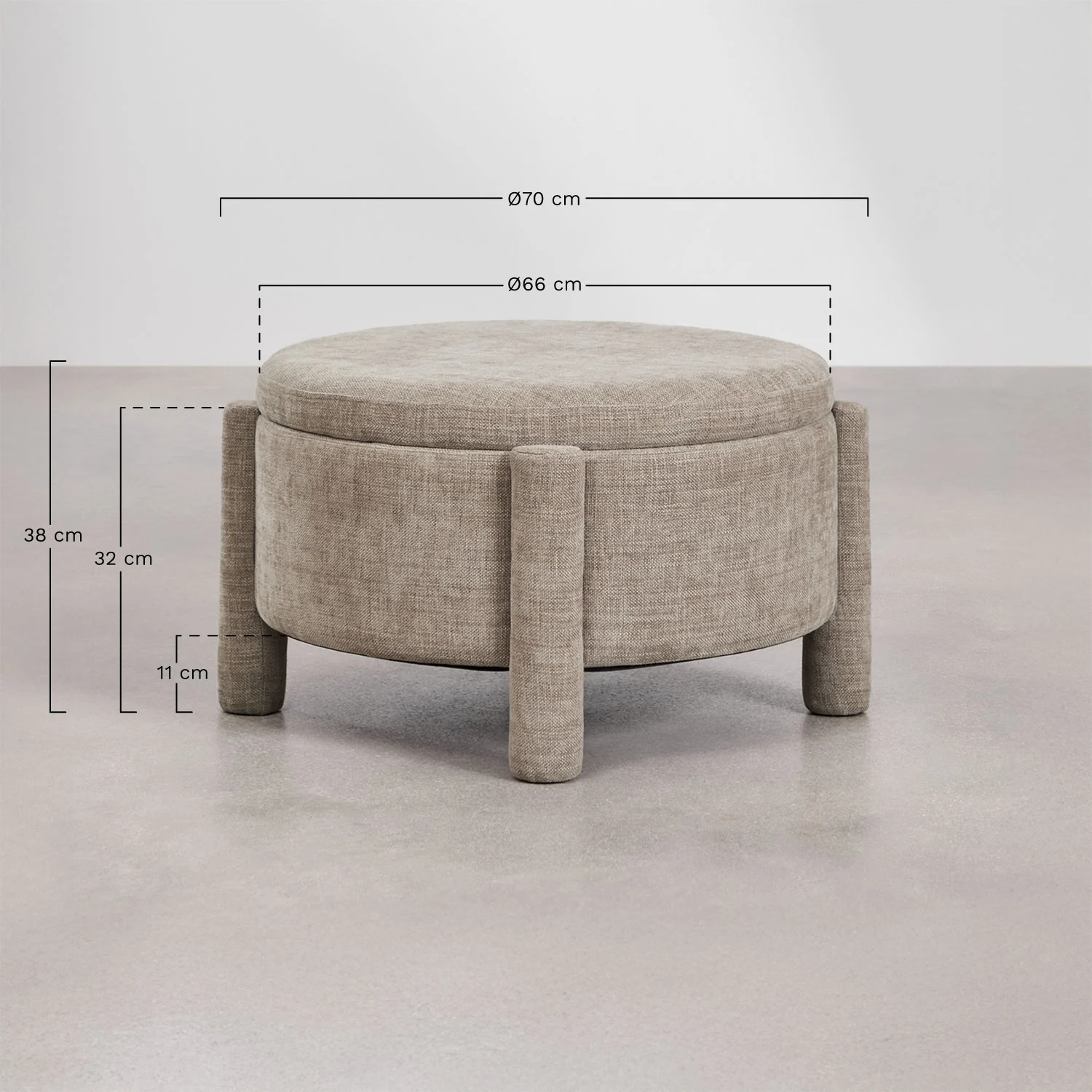 UV HOME Cleo Round Storage Ottoman Ø70 cm Upholstered