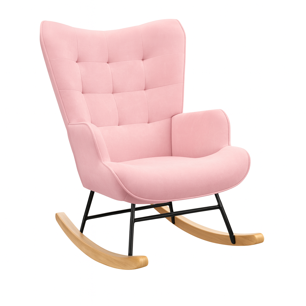 UV Home Modern Upholstered Rocking Chair with Tufted Backrest