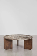 UV HOME Round Coffee Table in Natural Stone and Mango Wood Lavinia