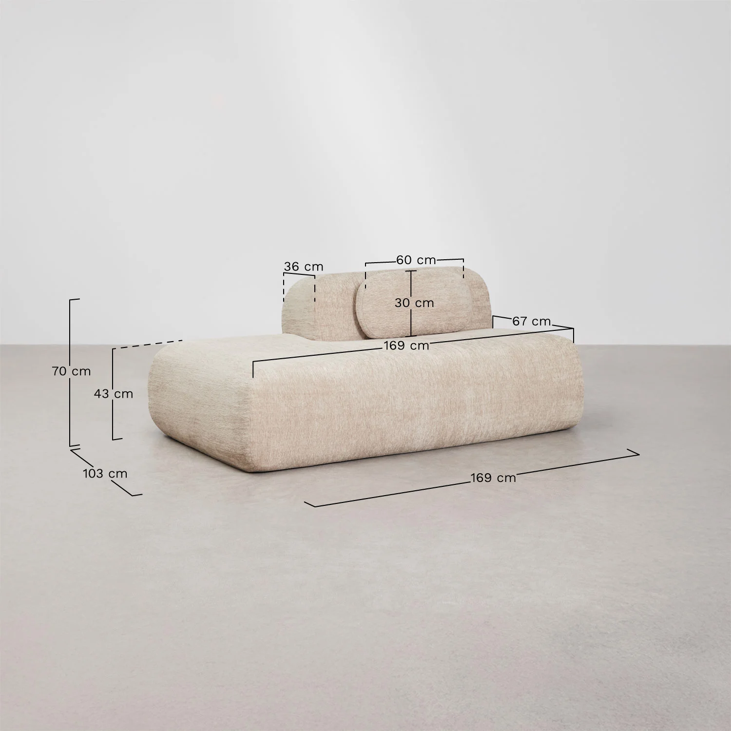 UV HOME Left divan module for modular sofa in vacuum packed chenille Merida