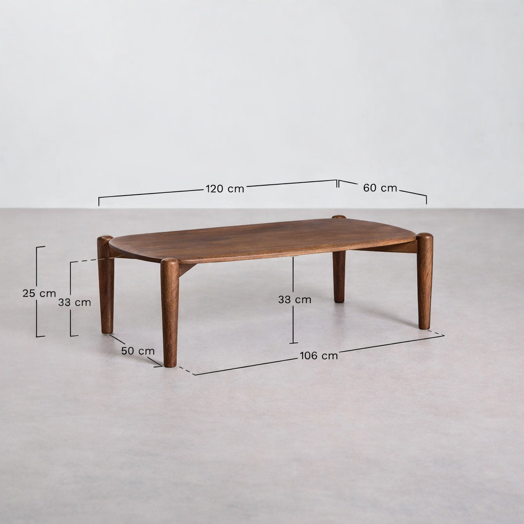 UV HOME Gina Rectangular Coffee Table 120x60 cm – Solid Mango Wood
