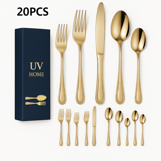 UV HOME 20-Piece Luxury Gold Stainless Steel Cutlery Set