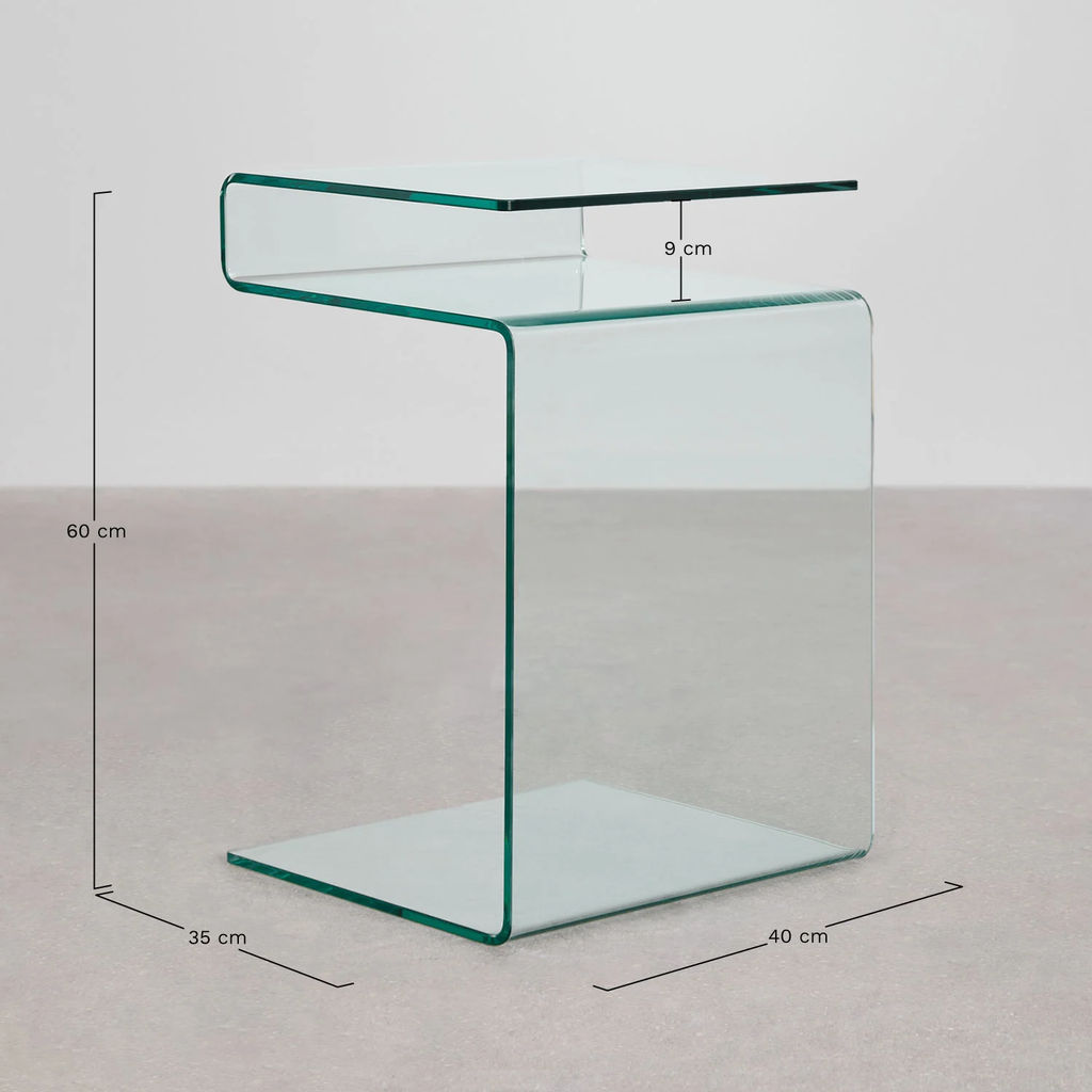 UV HOME Diora Rectangular Tempered Glass Bedside Table 40x35 cm