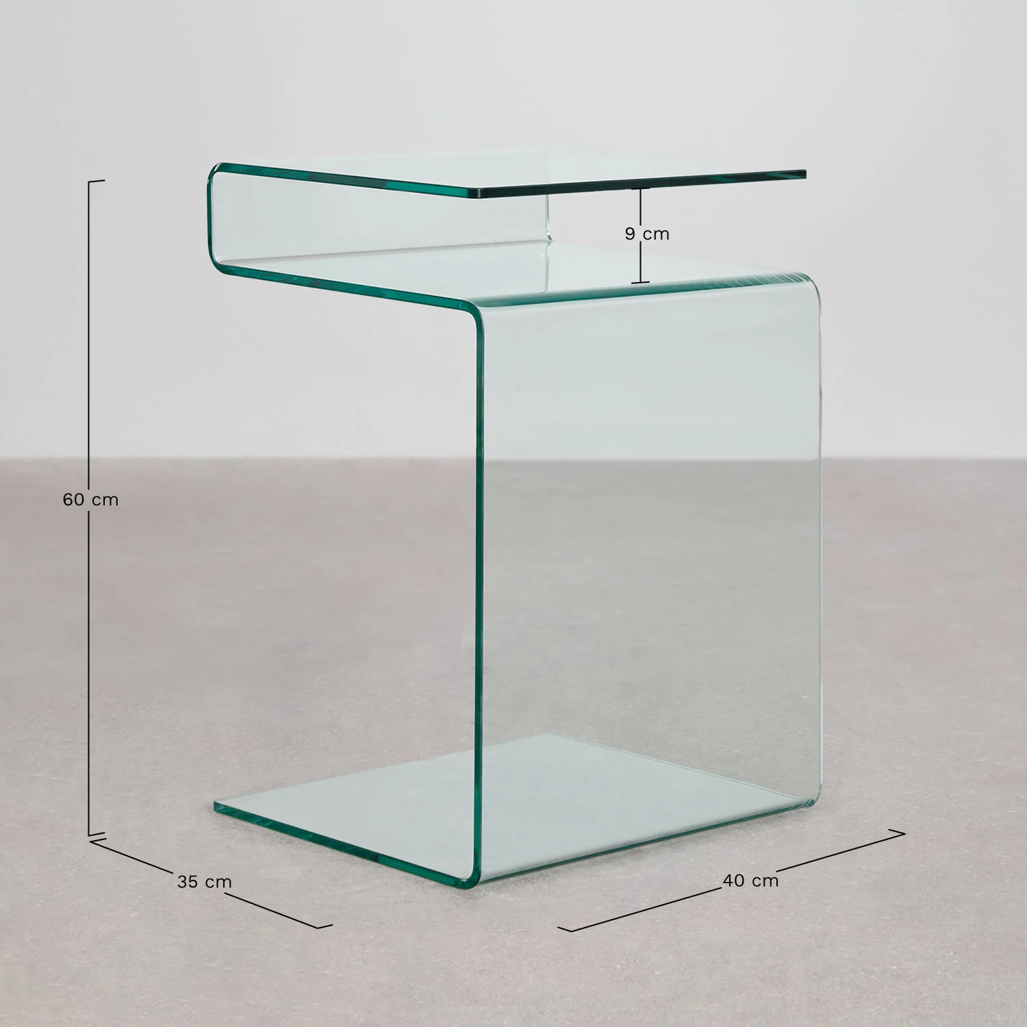 UV HOME Diora Rectangular Tempered Glass Bedside Table 40x35 cm