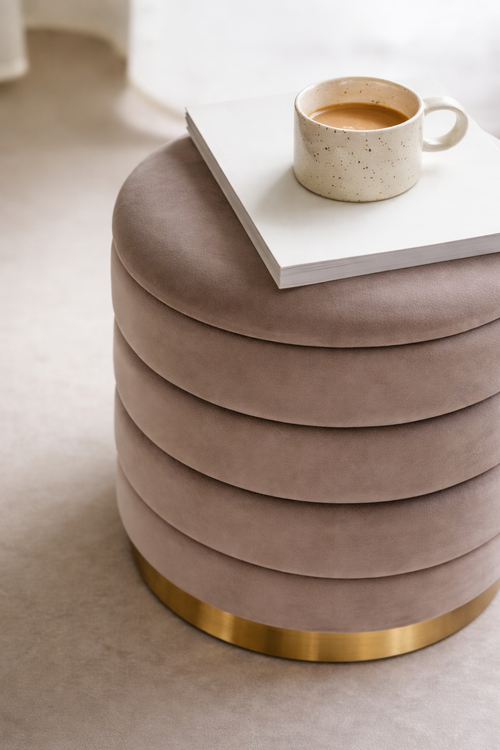 Bradford Velvet Storage Ottoman – Round Pouf with Hidden Storage