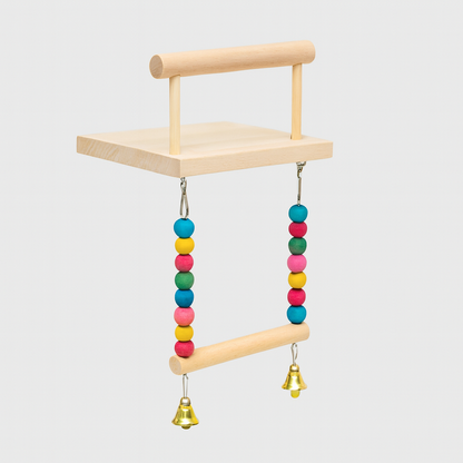 UV HOME Wooden Bird Swing Perch with Colorful Beads & Bells