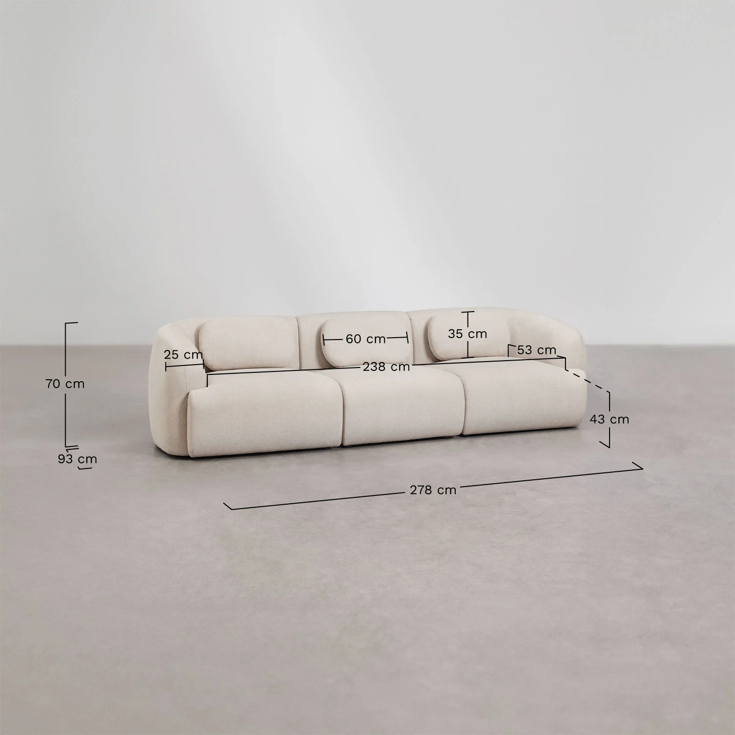 UV HOME 3-piece modular sofa in chenille Coquette