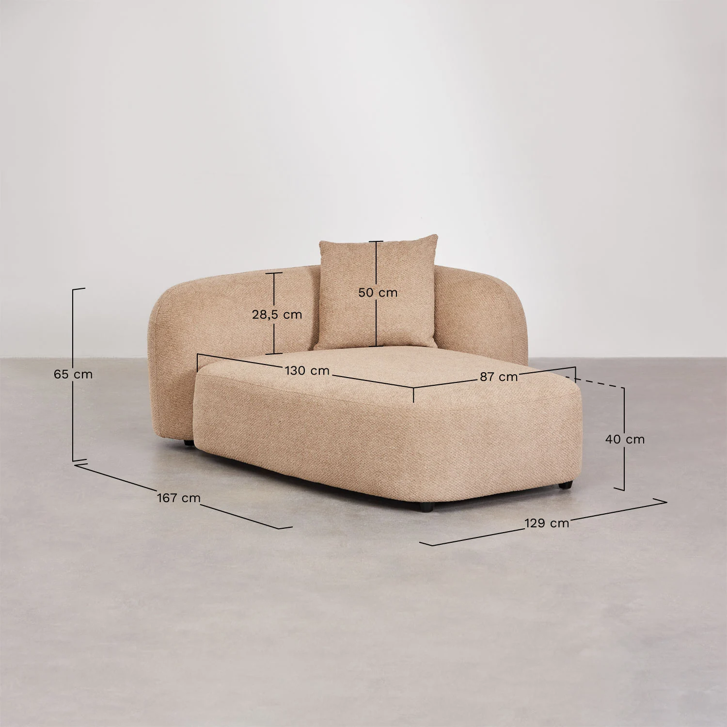 UV HOME Right chaise longue module for modular sofa in Coco chenille