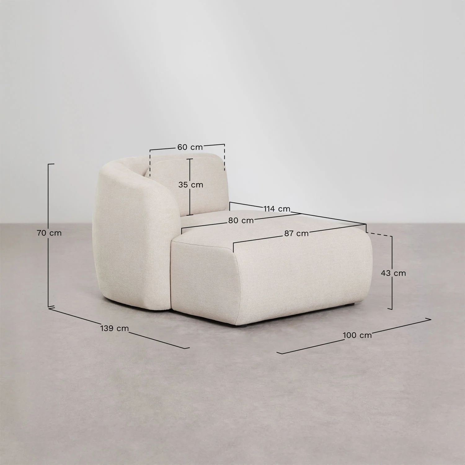 UV HOME Left chaise longue module for modular sofa in chenille Coquette