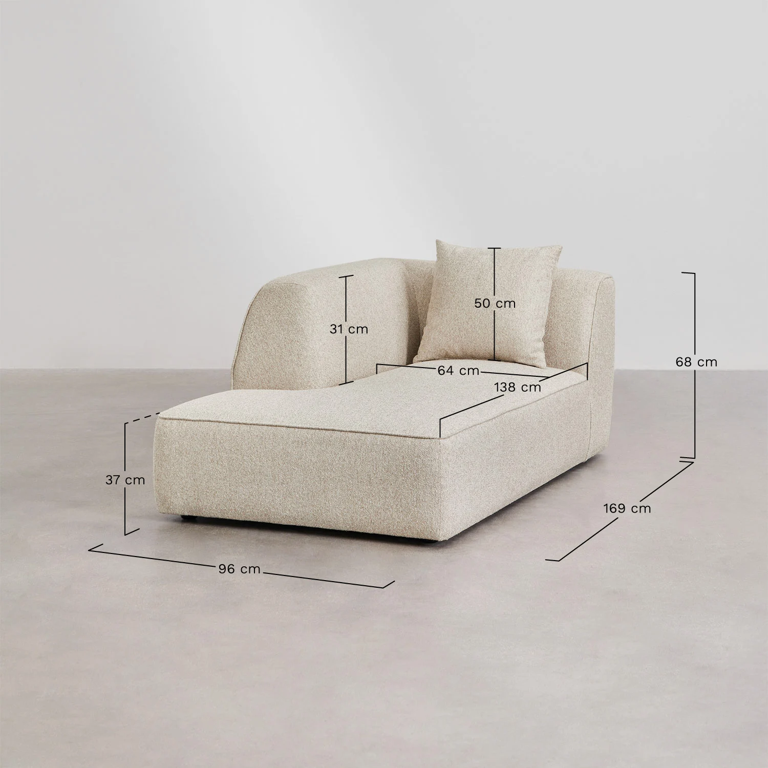 UV HOME Left chaise longue module for upholstered modular sofa Cardea