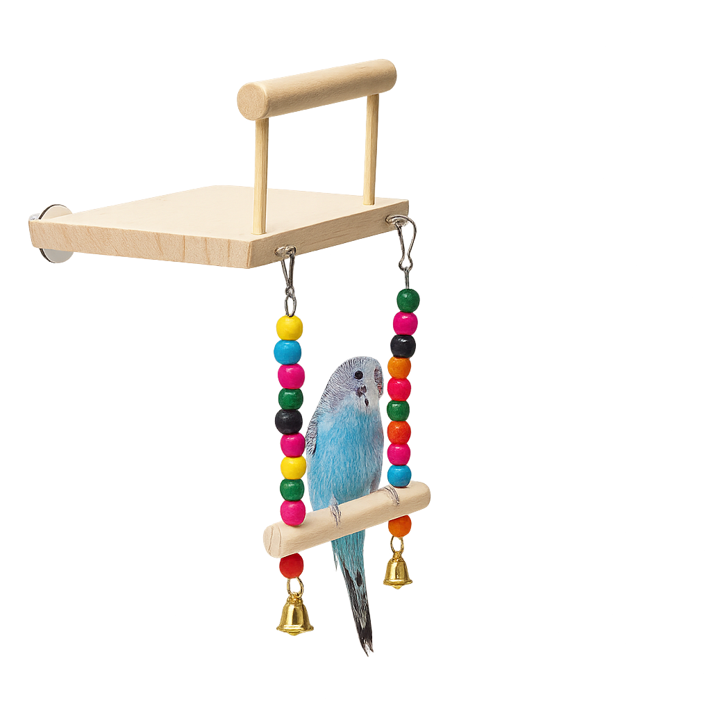UV HOME Wooden Bird Swing Perch with Colorful Beads & Bells
