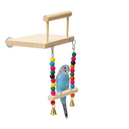 UV HOME Wooden Bird Swing Perch with Colorful Beads & Bells