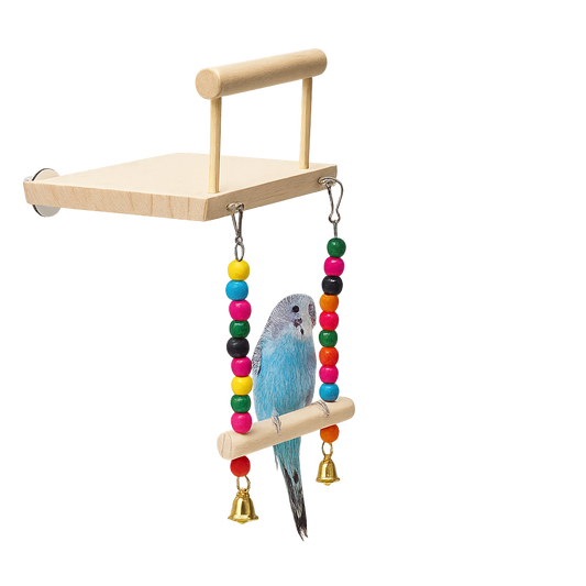 UV HOME Wooden Bird Swing Perch with Colorful Beads & Bells