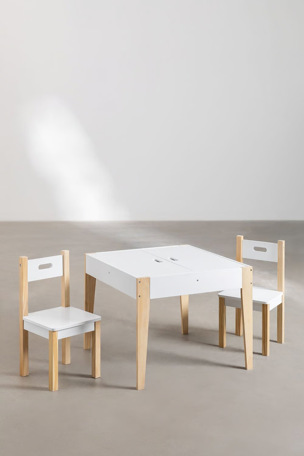 UV Home Set of chalk table with storage and 2 chairs in MDF and pine wood Belfy Kids