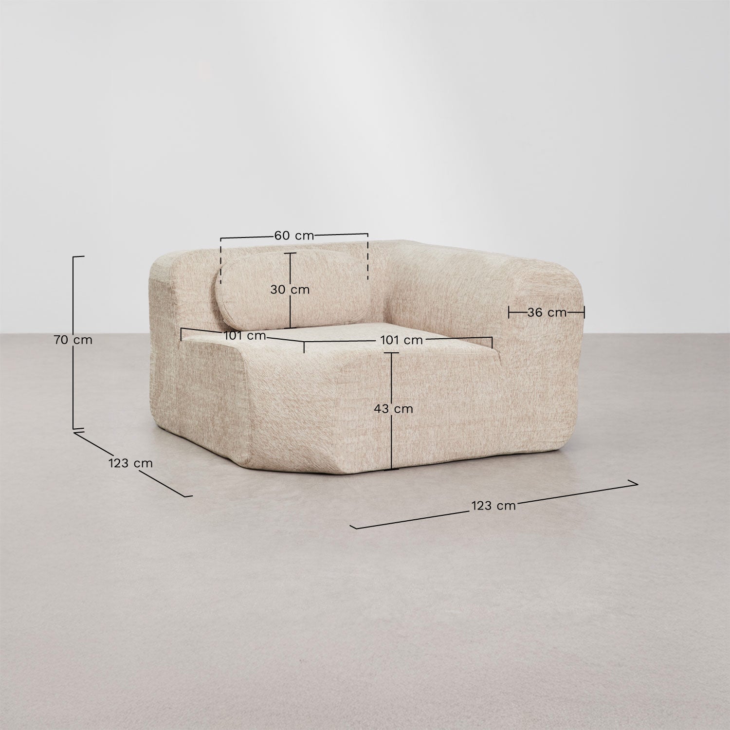 UV HOME Corner module for modular sofa in vacuum packed chenille Merida