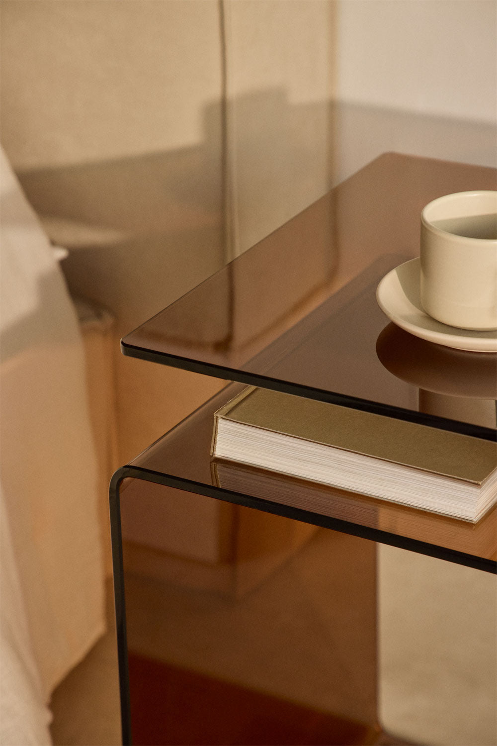 UV HOME Diora Rectangular Tempered Glass Bedside Table 40x35 cm