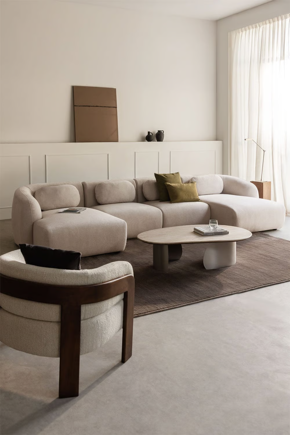 UV HOME Modular sofa with double chaise longue of 4 pieces in chenille Coquette