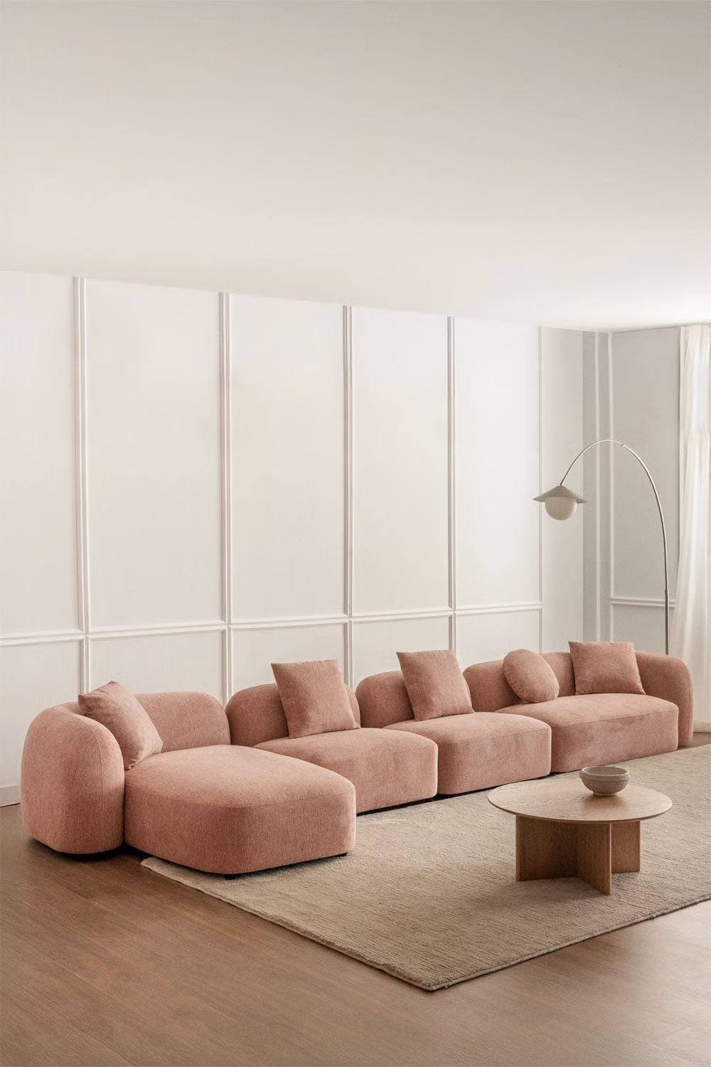 UV HOME Modular 4-piece chaise longue sofa left in Coco chenille