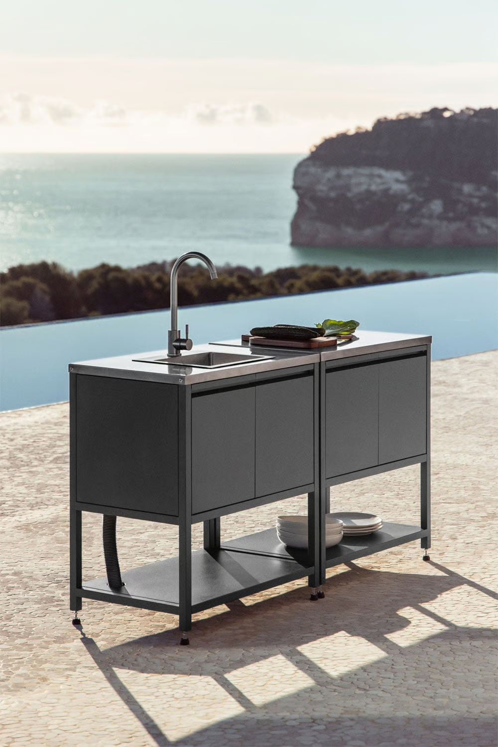 UV HOME 2-Piece Modular Outdoor Kitchen with Sink and Storage in Savona Steel