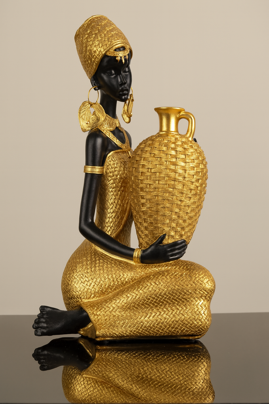 Golden African Decorative Statue with Jar – UV Homes