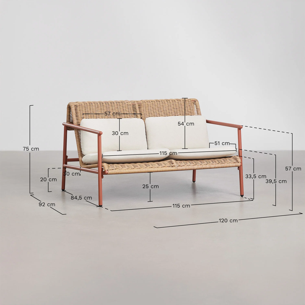 UV HOME Garden set with 2-seater sofa, 2 armchairs and coffee table made of aluminum and synthetic cane Duroli
