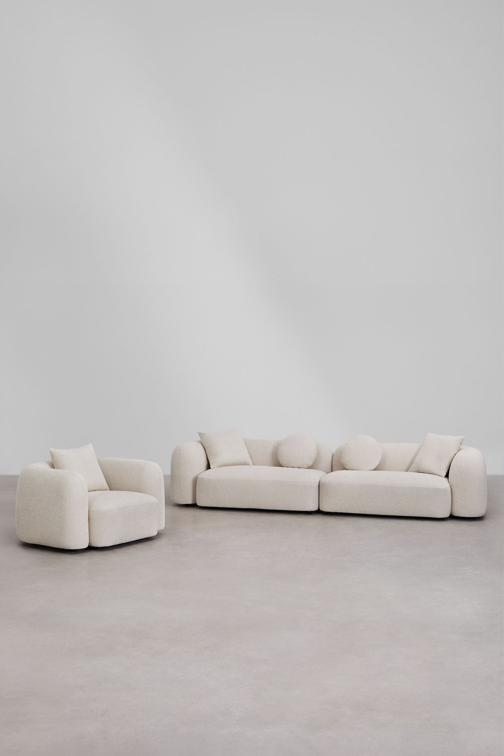 UV HOME Living room set with 2-piece modular sofa and armchair in Coco chenille