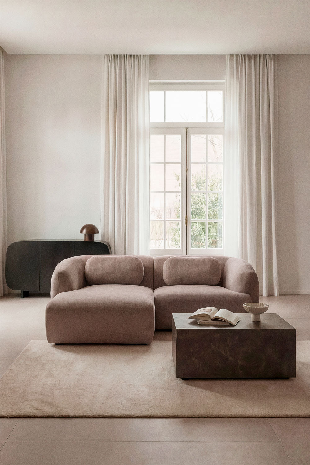 UV HOME 2-piece left modular chaise longue sofa in chenille Coquette