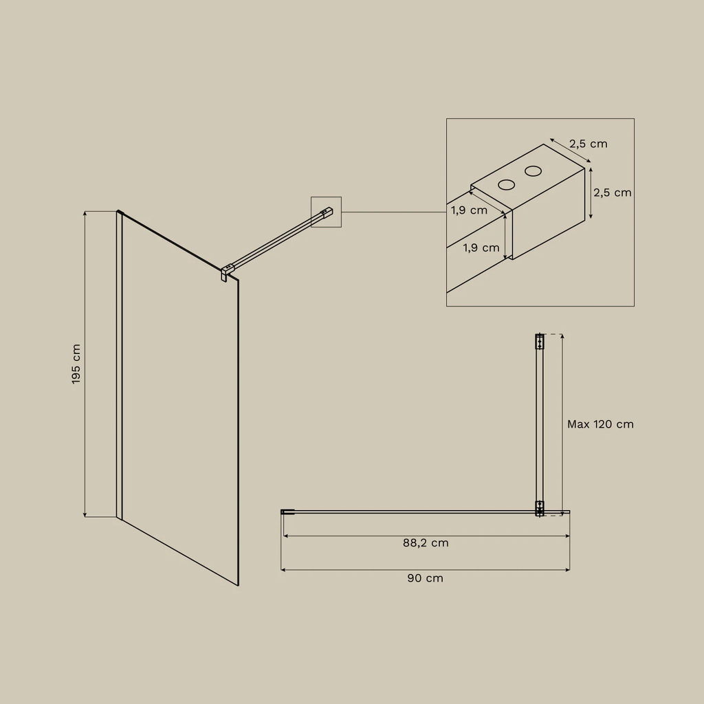 UV HOME Fixed shower enclosure with 8 mm tempered glass and Bristol aluminum