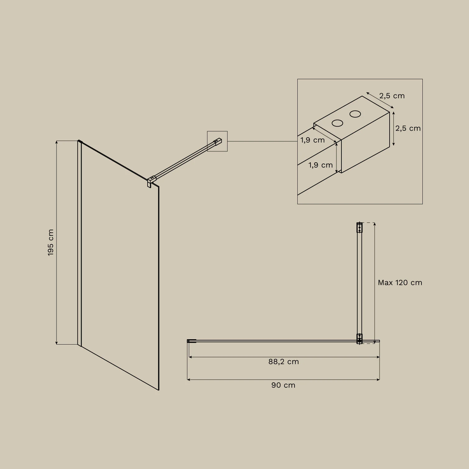 UV HOME Fixed shower enclosure with 8 mm tempered glass and Bristol aluminum