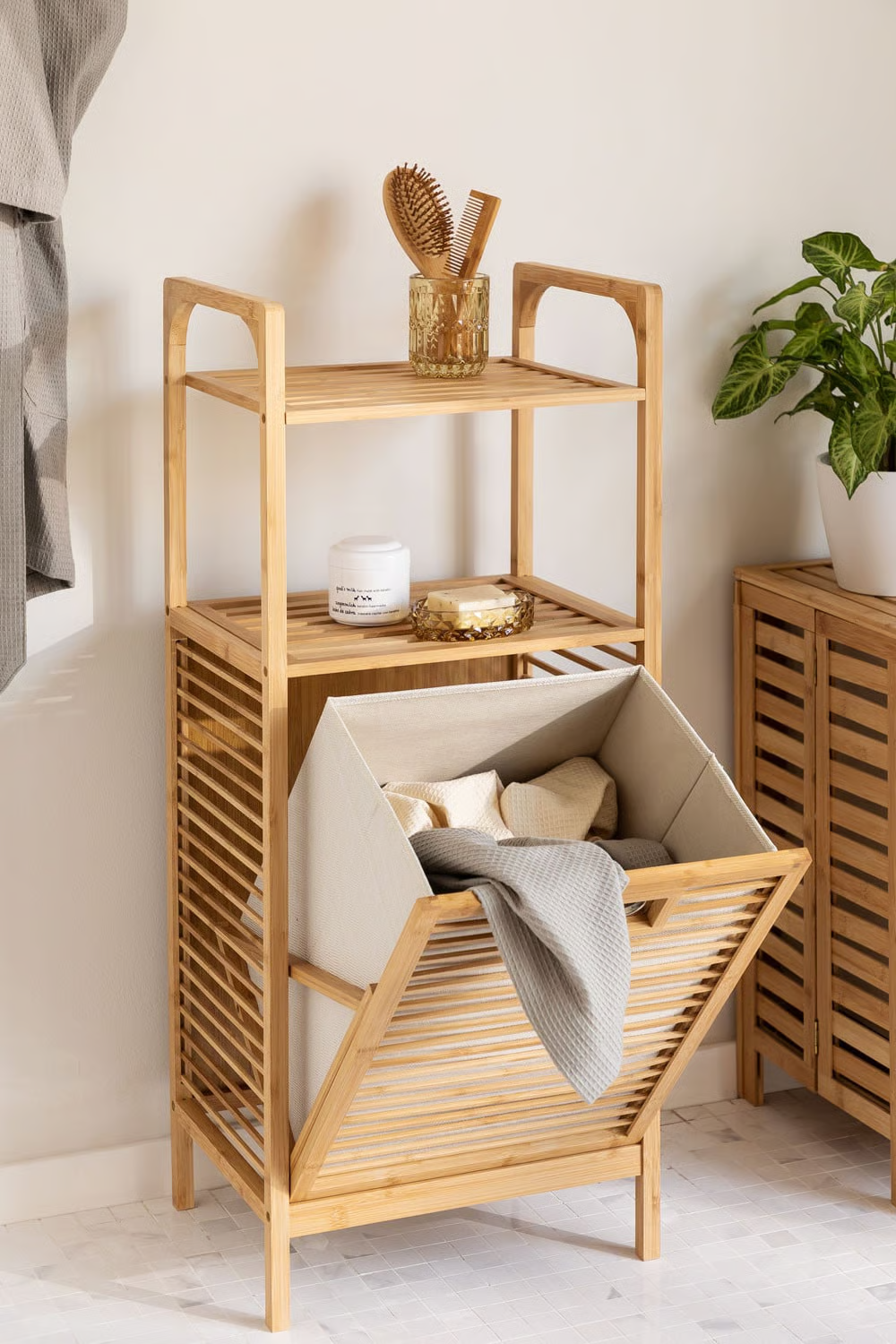UV HOME Lauren Bamboo Laundry Basket with Shelf