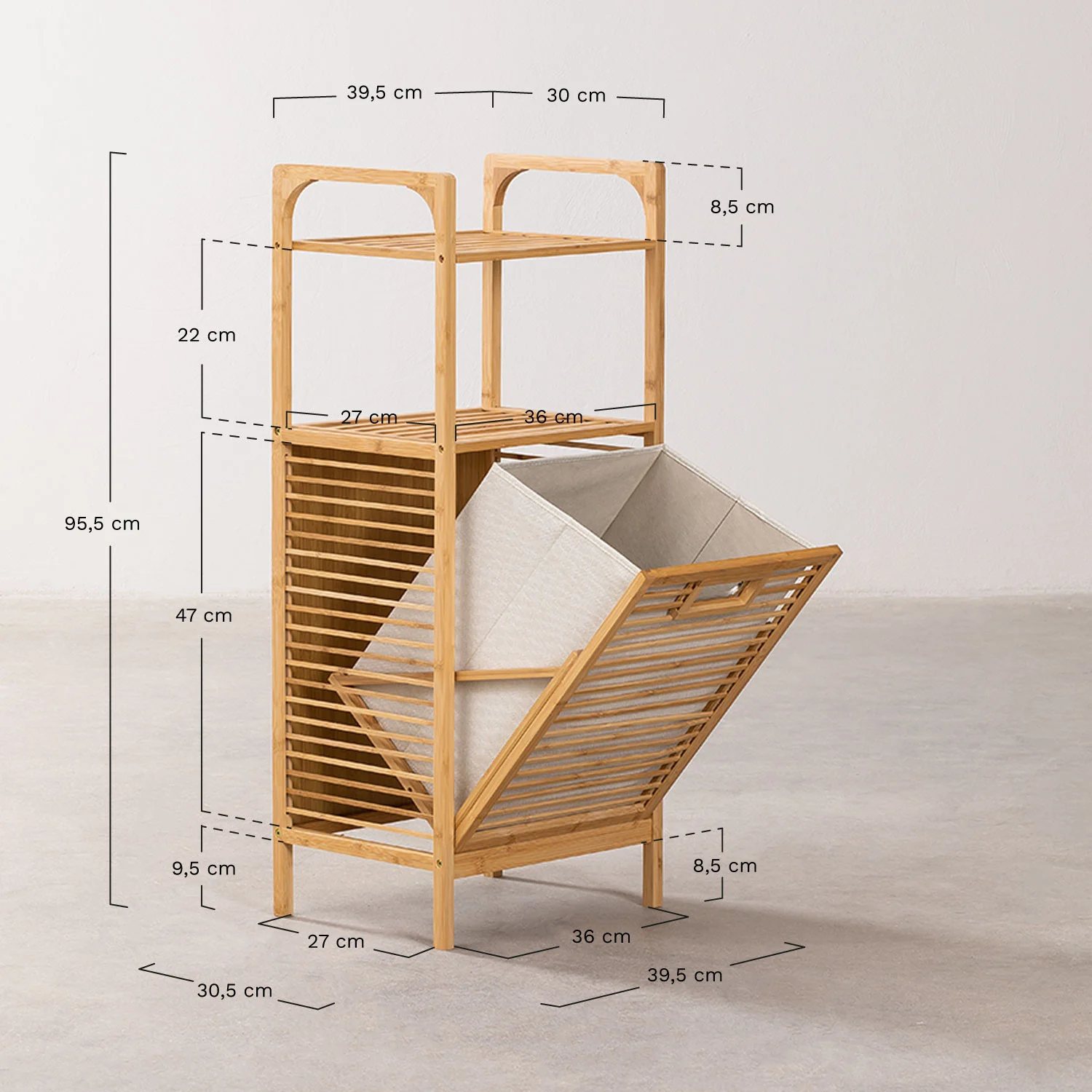UV HOME Lauren Bamboo Laundry Basket with Shelf