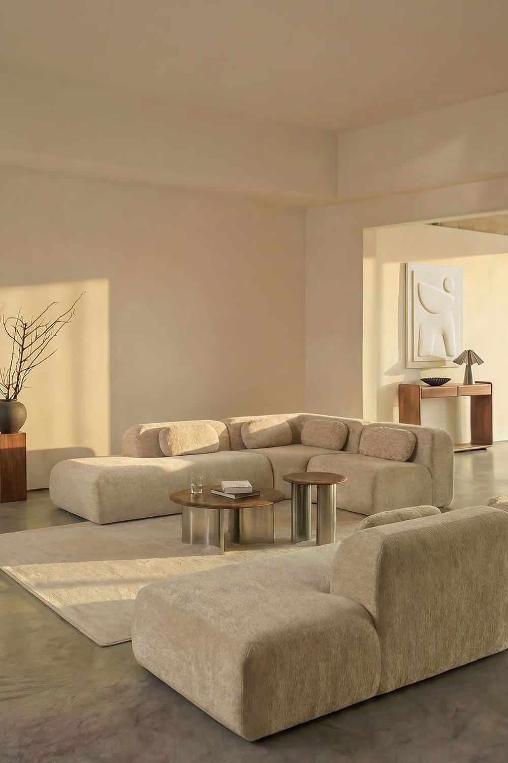 UV HOME Modular 3-part corner sofa with left divan in vacuum packed chenille Merida